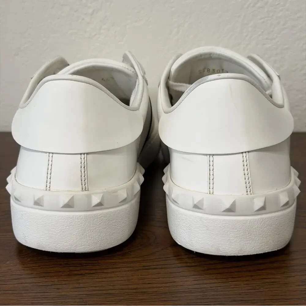 Valentino Rockstud Open Leather Sneakers IT 44.5 White Black Colorblock